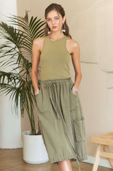 ADORA Drawstring Sleeveless Washed Dress OutfitFlow